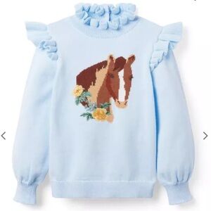 Janie and Jack Horse Ruffle Sweater Light Blue Size 12